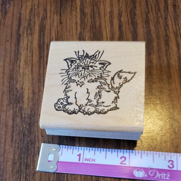 Ann-ticipations 2x2 Inch Frazzled Cat Wood Mounted Rubber Stamp 1178F - Picture 2 of 8